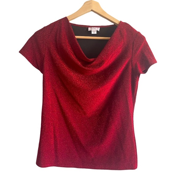 #31 JACLYN SMITH WOMANS SMALL RED SPARKLE SS COWL NECK DRESS TOP - Picture 1 of 6